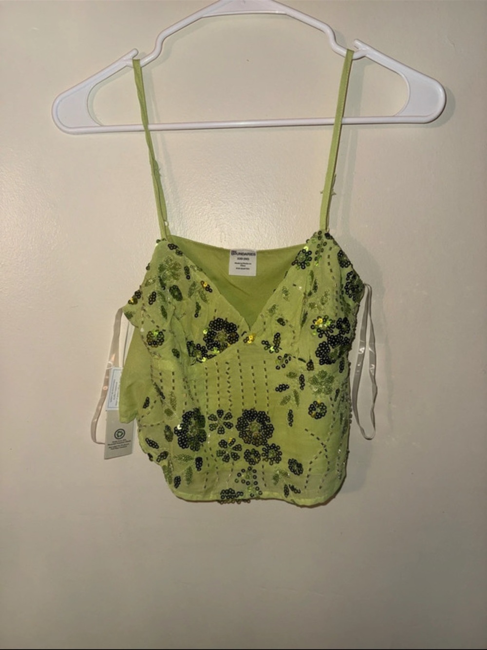 Fairy like Beaded Lime Green Spaghetti Strap Tank Top